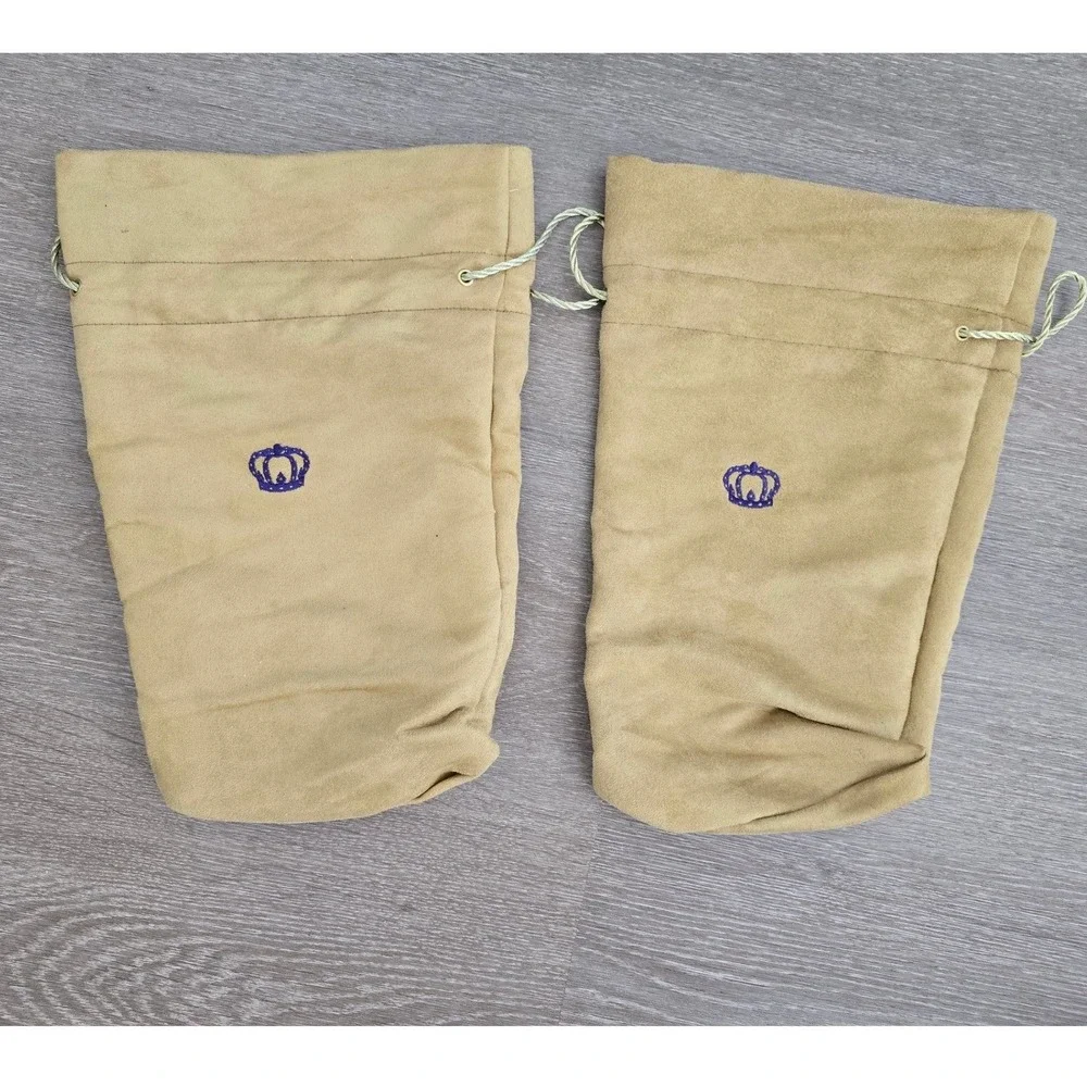 Lot of 2 Tan Faux Suede Drawstring Dust Bags Crown Royale 7.5x12‎